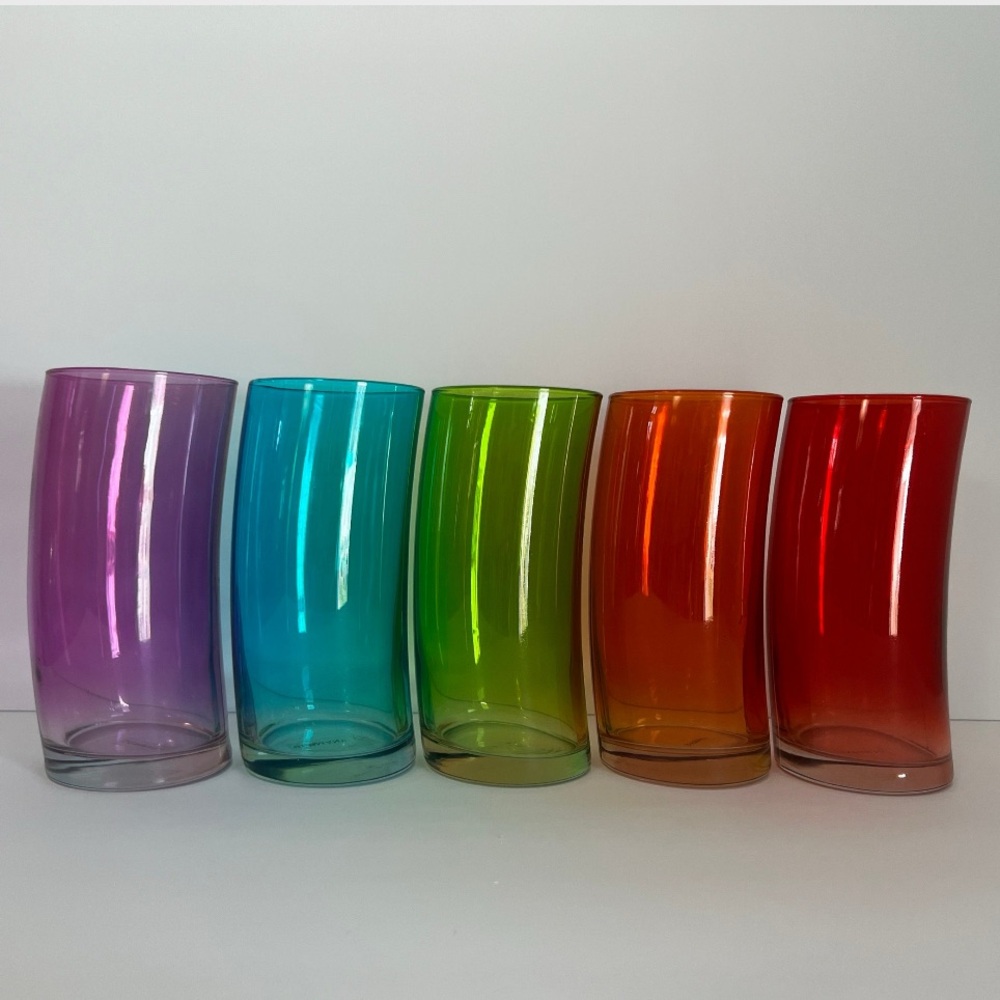 Vintage German MCM Curved Highball Glasses Colored Tumblers, Glasses, Bar ware